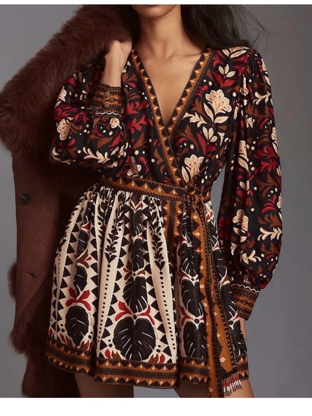 Farm Rio brown print all occasion mini dress
